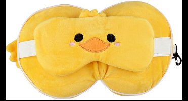 Relaxeazzz Pluche Eend Rond Reiskussen & Slaapmasker - Hoogte 15.5cm Breedte 15cm Diepte 9cm Open 15.5x29x6cm