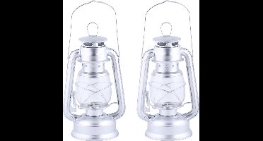 Set van 4x stuks stormlantaarn/windlicht zilver 11,5 x 15 x 24 cm - Camping / tuin lantaarn met theelichthouder