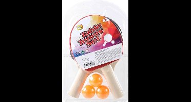 Kids Fun Tafeltennissen/PingPong setje - met 2x batjes en 3x balletjes - Sportief speelgoed