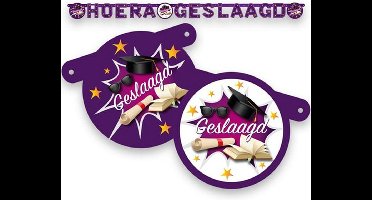 Haza Letterslinger geslaagd thema - paars/wit - karton - 170 cm - diploma examenfeest versiering