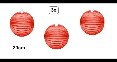 3x Lampion 20cm rood - festival thema feest verjaardag party papier BBQ strand licht fun