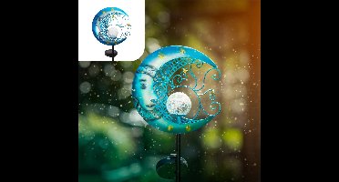 Gadgy Solar Tuinverlichting Maan met Tuinsteker - Solar Buitenlamp Tuinbeeld - Tuinverlichting op Zonneenergie - Solar Lamp Tuin, Terras & Balkon - Tuinfakkels Zonne Energie - Tuinlamp Led Buiten - Blauw