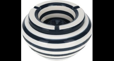 Excellent Houseware Stormasbak gestreept - Zwart/wit - Dia 14 cm - keramiek