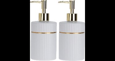 Items Zeeppompje/dispenser - 2x - 17 cm - keramiek - wit - 300 ml - navulbaar - toilet/badkamer/keuken