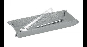 Lederen opbergbakje rechthoekig met druksluiting - Zilvergrijs