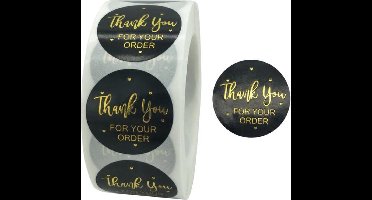 *** Thank You For Your Order - Sluitstickers - 500 stuks op rol - 2,5 x 2,5 cm - Zwart Met Goud - Bedankt - Sluitzegel - Wit - Geschikt voor Bestellingen - Enveloppen - Traktaties - Cadeau's - Business - Orders - van Heble® ***