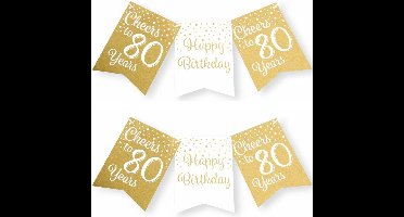 Paperdreams verjaardag vlaggenlijn 80 jaar - 2x - wit/goud - 600 cm