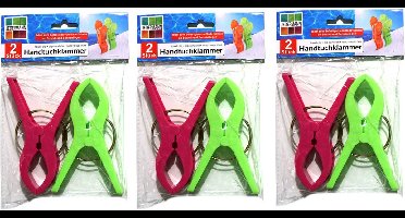 Jedermann Handdoekknijpers XL - 6x - groen/roze - kunststof - 12 cm - wasknijpers