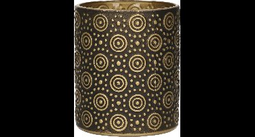 Countryfield Luxe theelichthouder - Fantasy - glas - zwart/goud - D7 x H8 cm