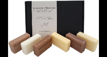 Marseille zeep bar brievenbus cadeau set: Caramel, Miel, Lait de Soie, Bergamot, Chanvre, Amandel - vaderdag - cadeauset - zeepgift - brievenbuscadeau vaderdag