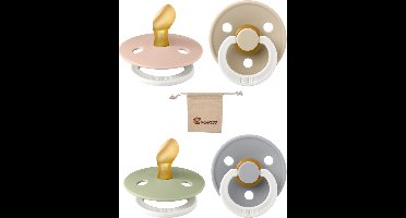 Bibs Dental fopspenen Anatomical 0-6 maanden- Set 4 stuks- Glow in the dark Blush, Vanilla, Sage, Cloud - + Monkiezz speenzakje - orthodontisch- Anatomisch- Maat 1