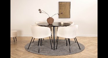 DippØ115BLBL eethoek eetkamertafel zwart en 4 Berit eetkamerstal velours beige.