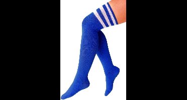 Cheerleader Kousen Blauw Met Witte Strepen - Roze Kniekousen - Cheerleader Sokken - Lange Sokken - Cheerleader Kostuum Dames - Carnavalskleding - One Size