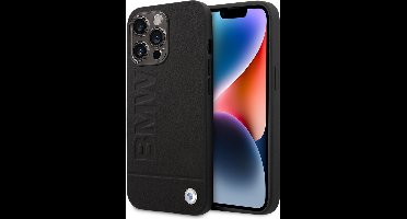 Backcase hoesje geschikt voor iPhone 14 Pro - BMW - Effen Zwart - Leer