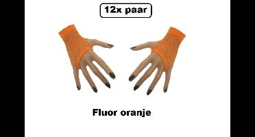 12x Paar Nethandschoen vingerloos kort fluor oranje - Koningsdag thema feest festival party fun