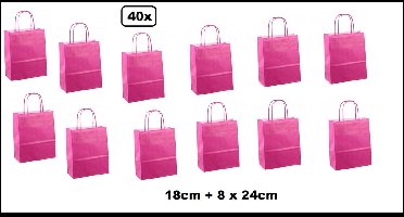 40x Koordtas papier fuchsia 18cmx8cmx24cm - goodiebag|papieren|draagtas|tas|koord|festival|kado|themafeest|party|geschenken