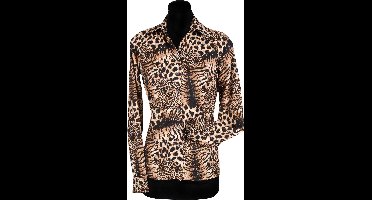 Blouse Tigerqueen - Dames Blouse - Extreem Fout - Met Pailletten - Jaren 80/90 - Bruin - Maat L
