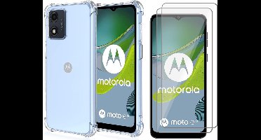Hoesje geschikt voor Motorola Moto E13 - 2x Screen Protector GlassGuard - Back Cover Case ShockGuard Transparant & Screenprotector