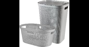 Curver Infinity Recycled Wasmand met deksel 60L + Wasmand 40L - Grijs