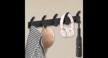 LeeuwenChoice® Wandkapstok Met 5 Haken - Zwart - Garderobe Rek - Jashaken - 37x3.5cm