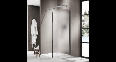 FugaFlow Eccelente Vetro Inloopdouche - 110x200cm - afgeronde glaswand - rechts - mat glas - wandarm - geborsteld gunmetal PVD