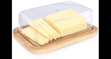 Excellent Houseware - Bamboe Boterhouder - 19x12,5x6 cm - Transparante Deksel