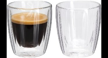 Excellent Houseware dubbelwandige Koffieglazen - 2x - espresso - 125 ml - D7 x H8 cm