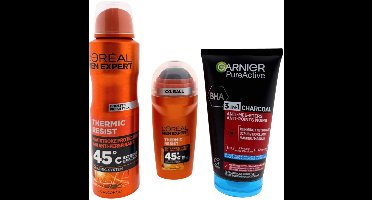 L’Oréal Men Expert & Garnier Heren Cadeauset – Deo Spray, Deo Roller & Reinigingsgel 3-in-1 – Verzorgingspakket voor Mannen