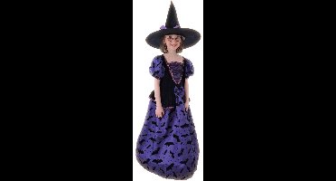 Heks Jurk met Hoed Zwart-Paars Kind Kostuum - Maat 128