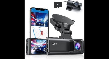 RVV® Dashcam Voor en Achter - Dashcam - Parkeermonitor - Nachtzicht - 170° Groothoek-zwart- 10cm x 4cm x 3cm