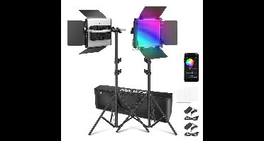 NEEWER 2 x 660 PRO RGB LED-videolamp met statiefset App-bediening 360° full colour videolamp 50 W dimbaar 3200~5600 K CRI97+ Studio continuverlichting Gaming/streaming/Zoom/YTB/Webex/fotografie