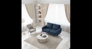 Tweepersoonsbank Blauw – Comfortabele Moderne 2-Zitsbank met Houten Frame, Zachte Stoffen Bekleding & Dikke Kussens – Compacte Loveseat voor Woonkamer of Slaapkamer – Novihome