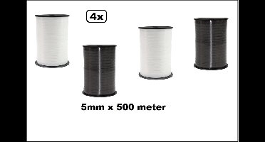 4x Krul lint zwart en wit 5mm x 500m - Black and white - krul lint kerst thema feest decoratie kado kado black and white verjaardag
