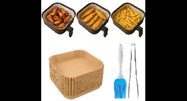 Papieren Inzetvellen voor Airfryer – 50 stuks + Accessoires (3-in-1 Set)