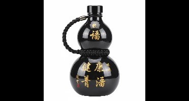 Kahil Waterfles 800ml - Kalebas Vorm - Inclusief Draagriem & Stickers - Lekvrij - Sport - Zwart