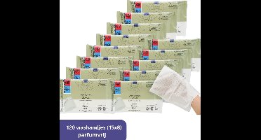 Abena Vochtige Washandjes Wegwerp - Parfumvrij - 120 Washandjes - Voordeelverpakking 15 x 8 washandjes - Wassen en opfrissen zonder water en zeep - Droogt Snel, geen Handdoek Nodig - Opwarmbaar in de Magnetron - Perfect voor Thuis en Onderweg