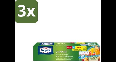 Toppits – Zipper Multifunctionele Zakken – 3 Liter – 8 Zakjes - Bulkverpakking - 3 stuks