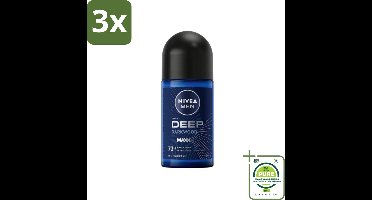 3 x NIVEA MEN - Deodorant Roller - Deep Black Carbon Darkwood - 50 ml - Grootverpakking - Deodorant Voor Mannen - Anti-transpirant - Zweetbestrijding - Geurbestrijding - Black Carbon