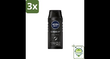 3 x NIVEA MEN - Shampoo - Deep - 250 ml - Grootverpakking - Diepe Reiniging Haar - Frisheid Haar - Actieve Kool Shampoo - Mannelijke Haar Reiniging - Gezond Haar