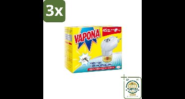3 x Vapona – Anti-Muggenstekker – 45 nachten - Grootverpakking - Koffie - Koffiezetapparaat - Koffiezetapparaat Met Automatische Functie