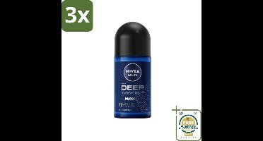 3 x NIVEA MEN - Deodorant Roller - Deep Black Carbon Darkwood - 50 ml - Grootverpakking - NIVEA MEN Deodorant - Mannelijke Geur - Anti-transpirant - Zweetbestrijding - Houtachtige Geur