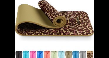 Tunturi NBR Yogamat Anti Slip - Fitnessmat Extra dik & zacht - Sportmat - 180x60x1.5cm - Incl Trainingsapp - Panterprint - Luipaardprint