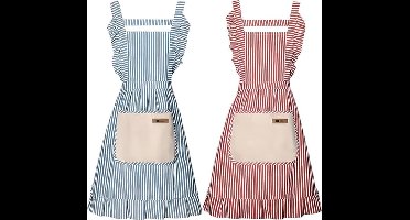 Schorten - Dames keukenschorten - Kookschorten - 2-pack - Verstelbare schouderbanden - Katoen-linnenmix - Met zakken - 2 kleuren