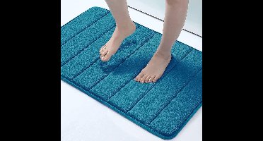 Badmat - 41 x 61 cm - Traagschuim - Glad geweven - absorberend - antislip - wasbaar - Laagpolig - Kleur : blauw