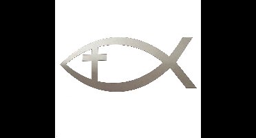 Ichtus vis met kruis sticker - 14x6cm - Zilver - topkwaliteit avery autoreclame folie