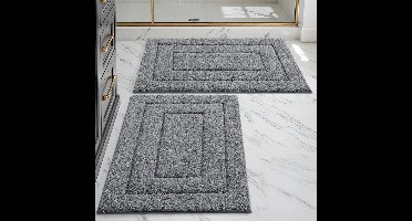 Badmat - Set van 2 Stk - 50 x 80 cm - Zacht - Antislip - Waterabsorberende - Machinewasbaar - Hoogpolig - Rechthoekig - Kleur : Grijs