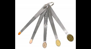 5 set - Lepel - Kruidenlepel - Koffielepel - Roestvrij staal - Rond - Maatlepel - Geschikt voor bakken, koken en koffie - Inclusief opbergring - Ideaal voor kleine hoeveelheden droge of vloeibare ingrediënten en kruiden - Zilver