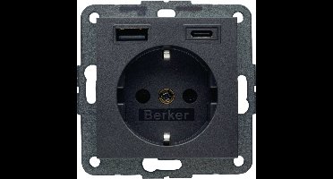 Berker S1 contactdoos - inbouw - 1-voudig - randaarde - USB A/C - met aanraakbeveiliging - antraciet