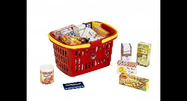 Klein winkelmand speelgoed met Franse producten - educatief rollenspel.