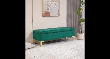 Poef – Zitzak – Voetenbankje – Kruk – Bankje – Opbergruimte – Fluwelen Bekleding – 120x44x44,5 cm – Metalen Poten – Groen